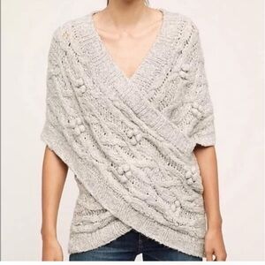 Anthropologie Gray V-Neck Sweater with Wrap Design
